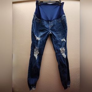 NWOT Shein Distressed Ripped Raw Hem Maternity Jeans Women's L Blue